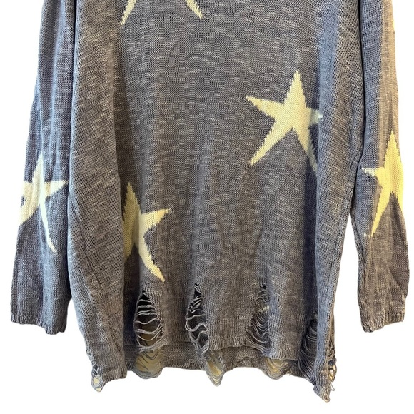 Pink Lily Blue White Star Sweater Distressed Summer Cover Up Size Medium - Picture 3 of 9
